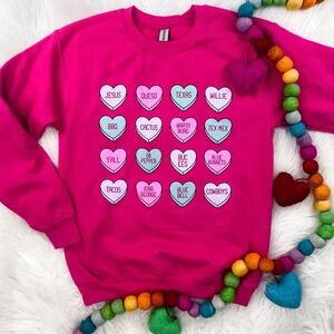 Valentine's Day Texas Hearts Conversation Candy Graphic Sweatshirt Pink XL Tacos